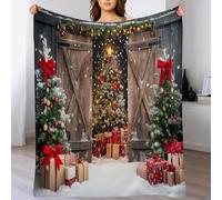 GSAEIMCT Brownish Red Christmas Tree Wreath Blankets Throws,Soft Xmas Fluffy Flannel Throw Blanket Barn Scenery Pattern,Cozy Christmas Plush Gift For Home Couch Winter Holiday,60"X80"(150X200Cm)