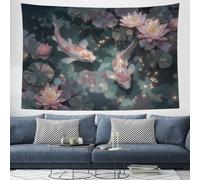 GSAEIMCT Carp Lotus Tapestry Zen-Like Scenery | Wall Hanging Large Tapestries Psychedelic Wall Art Decorations Bedroom Living Room Dorm, 150L X 130W Cm