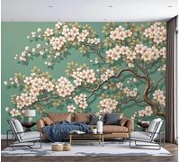 GSAEIMCT Cherry Blossom Branches Dark Green Background Theme Photo Wallpaper,250X170Cm Silk Wall Mural,Japanese Plants Style Bedroom Living Room Decoration Poster