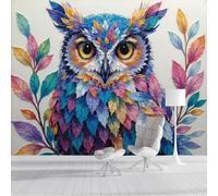 GSAEIMCT Color Leaf Owl Wallpaper Mural,Colorful Animals Wall Murals 3D Art Hd Printing Photo Wallpaper for Bedroom Living Kids Room Decor Poster Picture Design,350X260Cm