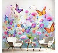 GSAEIMCT Color Mural Photo Wallpaper,Butterfly Flowers Wallpaper for Living Room Tv Backdrop Office,3D Effect Watercolor Illustrations Large Wall Mural Paper Decoration Poster Picture,300X210Cm
