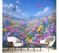 GSAEIMCT Color Mural Photo Wallpaper,Butterfly Flowers Wallpaper for Living Room Tv Backdrop Office,3D Effect Grassland Scenery Large Wall Mural Paper Decoration Poster Picture,350X260Cm