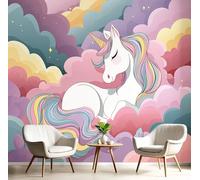 GSAEIMCT Color Mural Photo Wallpaper,Cloud Rainbow Horse Wallpaper for Living Room Tv Backdrop Office,3D Effect Cartoon Animals Large Wall Mural Paper Decoration Poster Picture,400X280Cm