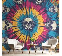 GSAEIMCT Color Symmetrical Skull Murals Photo,3D Retro Tie-Dye Wall Murals,Wallpaper For Bedroom Living Room Home Poster Decor 450X300Cm Background Wall Decorative