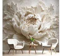 GSAEIMCT Cream Mural Photo Wallpaper,Peony Flowers Wallpaper for Living Room Tv Backdrop Office,3D Effect Relief Plants Large Wall Mural Paper Decoration Poster Picture,350X260Cm