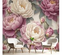 GSAEIMCT Cream Powder Lush Peony 3D Murals,Watercolor Plants Silk Mural Photo Wallpaper for Large Tv Background Wall Art Living Room Bedroom Kitchen Home Decorative,300X210Cm
