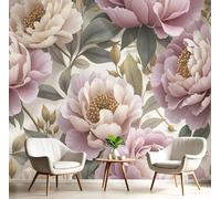 GSAEIMCT Cream Powder Peony Flowers 3D Murals,Watercolor Plants Silk Mural Photo Wallpaper for Large Tv Background Wall Art Living Room Bedroom Kitchen Home Decorative,300X210Cm