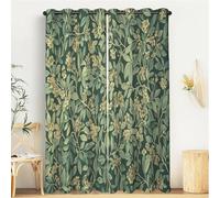 GSAEIMCT Curtains For Windows,Polyester Fabric 2 Panels,Sage Green Flowers And Green Leaves 3D Printed Curtain,William Morris Plant For Living Room Kitchen Door Window,W 55" X L 63"