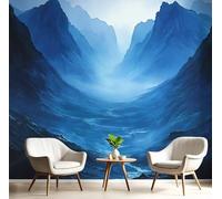 GSAEIMCT Dark Blue Mural Photo Wallpaper,Mountains And Rivers Wallpaper For Living Room Tv Backdrop Office,3D Effect Fantasy Landscape Large Wall Mural Paper Decoration Poster Picture,350X260Cm