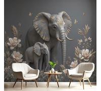 GSAEIMCT Dark Gray Elephant Flowers Murals Photo,3D Natural Animals Wall Murals,Wallpaper for Bedroom Living Room Home Poster Decor 200X140Cm Background Wall Decorative
