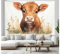 GSAEIMCT Decorative Wall Tapestry Bedroom - Grass Calves Watercolor Animals - 150L X 100W Cm Large - Fabric Wallpaper - Tapestry Aesthetic Wall - Panoramic Decoration