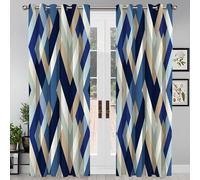 GSAEIMCT Diamond Stripes Eyelet Curtains, Modern Geometry Blackout Curtains, Thermal Insulated Deep Sea Blue Curtain For Bedroom Windows Home Decoration, W 46" X L 90"
