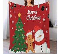 GSAEIMCT Flannel Throw Blanket,Red Green Gingerbread Snowman Xmas Gifts Cartoon Illustration,Living Room/Bedroom/Sofa Couch Warm Soft Bed Blankets For Children Adults All Season,50"X60"(130X150Cm)