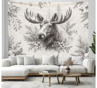 GSAEIMCT Forest Deer Tapestry Wall Hanging, Off White Tapestry Forest-Style Sketches Design, Wall Decoration Ceiling For Bedroom Dorm 150L X 130W Cm