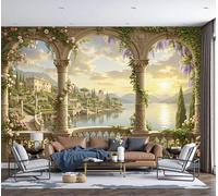 GSAEIMCT Garden Villa Wallpaper, Beige Nordic Classical Landscape Wallpaper Mural, Silk Decor Wall Paper, Photo Mural for Room, Hallway, Lounge, 200X140Cm