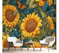 GSAEIMCT Golden Green Butterfly Sunflower Photo Wallpaper Mural,Insect Plants 3D Large Wall Murals Hd Printing Decoration Poster Picture Design for Bedroom Living Room Home,200X140Cm