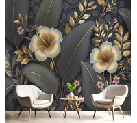 GSAEIMCT Golden Green Hibiscus Banana Leaf Photo Wallpaper Mural,Natural Plants 3D Large Wall Murals Hd Printing Decoration Poster Picture Design for Bedroom Living Room Home,400X280Cm