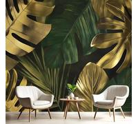 GSAEIMCT Golden Green Leaf Vision Photo Wallpaper Mural,Tropical Scenery 3D Large Wall Murals Hd Printing Decoration Poster Picture Design for Bedroom Living Room Home,250X170Cm