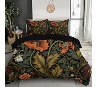 GSAEIMCT Gothic Flowers Duvet Cover King Orange Green Bedding Set, Reversible Lightweight William Morris Plant Bedding Sets 3Pcs With Zipper Closure (King, 230X220Cm)