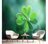 GSAEIMCT Green Fresh Four-Leaf Clover 3D Murals,Fantasy Plants Silk Mural Photo Wallpaper For Large Tv Background Wall Art Living Room Bedroom Kitchen Home Decorative,150X105Cm