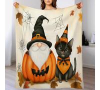 GSAEIMCT Halloween Blanket,Soft And Cozy Orange Black Black Cat Dwarf Pattern Throw,Spooky Funny Horror Ambiance Sense Watercolor Figures Decor,40"X50"(100X130Cm)
