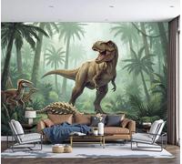 GSAEIMCT Jungle Dinosaur Retro Illustrated Animals Green Hd Print Art Wall Painting Poster Large Silk Mural 3D Wallpaper Paste Living Room The Wall for Bedroom Mural, 300X210Cm