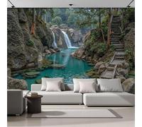 GSAEIMCT Jungle Waterfall Wallpaper, Green Natural Scenery Wallpaper Mural, Silk Decor Wall Paper, Photo Mural for Room, Hallway, Lounge, 350X256Cm