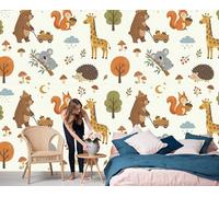 GSAEIMCT Koala Hedgehog Wallpaper, Brown Cartoon Illustrations Wallpaper for Living Room, Bedroom, Silk Decor Wall Paper, Photo Mural Dining Room, Hallway, Lounge, 250X170Cm