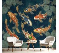 GSAEIMCT Koi Lotus Chinese Retro Style Green Hd Print Art Wall Painting Poster Large Silk Mural 3D Wallpaper Paste Living Room The Wall for Bedroom Mural, 400X280Cm