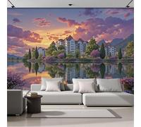 GSAEIMCT Lakeside Architecture Photo Wallpaper,Nordic Cities Wallpaper Mural,400X280Cm Wall Paper for Bedroom Living Room,Silk Wall Mural Room Bedroom Nursery Decor