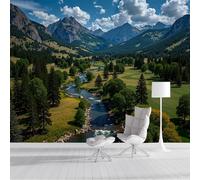 GSAEIMCT Large Wall Mural 300X210Cm Non Self Rocky Mountains Forest Park Printed Wallpaper,Requires Glue Green Multi Panel Photo Wallpaper for Living Room Bedroom Wall Decor