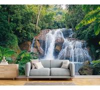 GSAEIMCT Large Wall Mural 450X300Cm Non Self Thai Waterfalls Tropical Rainforest Printed Wallpaper,Requires Glue Green Multi Panel Photo Wallpaper for Living Room Bedroom Wall Decor