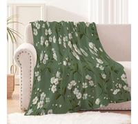 GSAEIMCT Leaves Flowers Print Blanket And Throws Elegant Plants Throw Blankets Soft Cozy White-Green Fleece Plush Warm Flannel Bedding Blanket For Girls Kids Adults Couch Travel 80"X95"(200X240Cm)