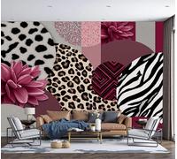 GSAEIMCT Leopard Print Zebra Print Wallpaper, Red Black Modern Splicing Wallpaper for Living Room, Bedroom, Silk Decor Wall Paper, Photo Mural Dining Room, Hallway, Lounge, 400X280Cm