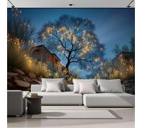 GSAEIMCT Lights On The Big Tree Photo Wallpaper,Dreamy Night View Wallpaper Mural,450X300Cm Wall Paper for Bedroom Living Room,Silk Wall Mural Room Bedroom Nursery Decor