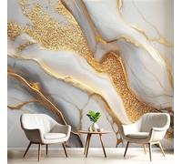 GSAEIMCT Linear Marble Murals Golden White 3D Fashion Art Wallpaper Mural Photo Wall Art Bedroom Wallpaper Tv Background for Living Room Bedroom Hallway Feature Walls Decoration,250X170Cm