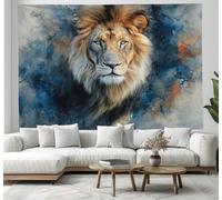 GSAEIMCT Mighty Lion Wall Tapestry Hanging With Blue Watercolor Animals Tapestries For Bedroom Living Room Photography Background, 150L X 130W Cm