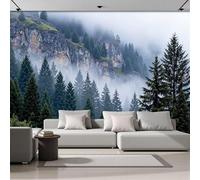GSAEIMCT Misty Pine Forest Alpine Forest Green Hd Print Art Wall Painting Poster Large Silk Mural 3D Wallpaper Paste Living Room The Wall for Bedroom Mural, 200X140Cm