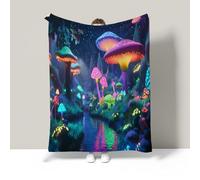 GSAEIMCT Mushroom Print Blanket and Throws Fluorescent Mushroom Stream Throw Blankets Soft Cozy Fleece Plush Warm Flannel Bedding Blanket for Girls Kids Adults Couch Travel Bed Throws 130 x 150cm