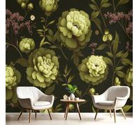GSAEIMCT Olive Green Peony Ivy Photo Wallpaper Mural,Gothic Pastoral 3D Large Wall Murals Hd Printing Decoration Poster Picture Design for Bedroom Living Room Home,250X170Cm