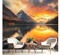 GSAEIMCT Orange Color Mural Photo Wallpaper,Sunset Lake Wallpaper for Living Room Tv Backdrop Office,3D Effect Spectacular Scenery Large Wall Mural Paper Decoration Poster Picture,200X140Cm