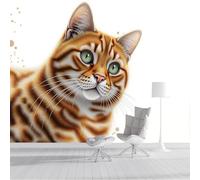 GSAEIMCT Orange Color Mural Unique Tabby Cat 3D Silk Wall Murals Photo Wallpaper,Simple Animals Art Print Decor Poster Picture for Living Room Kids' Bedroom & Home Interiors,450X300Cm