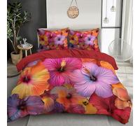 GSAEIMCT Orange Red Blooming Hibiscus Flowers Bedding Double Duvet Cover Sets 3D Realistic Plants Print Quilt Cover 200X200Cm Microfiber Comfortable Breathable Comforter Pillow Cases Zipper