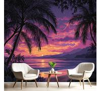GSAEIMCT Orange-Red Sunset Palm Leaves Wallpaper Mural,Ocean Scenery Wall Murals 3D Art Hd Printing Photo Wallpaper for Bedroom Living Kids Room Decor Poster Picture Design,300X210Cm