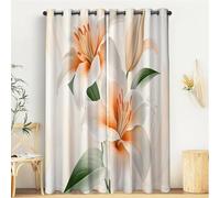 GSAEIMCT Orange White Lily Flowers Curtains W 46" X L 54" Eyelet 90% Blackout 3D Elegant Plants Bedroom Window Drapes Man Boys Printed Living Room Window Treatment Fabric 2 Panels