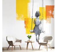 GSAEIMCT Orange-Yellow Swing Girl Photo Wallpaper Mural,Sketching People 3D Large Wall Murals Hd Printing Decoration Poster Picture Design for Bedroom Living Room Home,150X105Cm