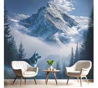 GSAEIMCT Panoramic Wallpaper Mural,200X140Cm Wall Poster White Snow Mountain Timber Wolf Art Photo 3D Effect,Natural Animals Poster Decoration for Home Bedroom Living Room Tv Backdrop Corridor