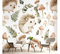 GSAEIMCT Panoramic Wallpaper Mural,350X260Cm Wall Poster Brown-Green Mushroom Hedgehog Art Photo 3D Effect,Watercolor Animals Poster Decoration for Home Bedroom Living Room Tv Backdrop Corridor