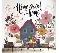 GSAEIMCT Panoramic Wallpaper Mural,400X280Cm Wall Poster Red Yellow Flower House Art Photo 3D Effect,Landscape Architecture Poster Decoration For Home Bedroom Living Room Tv Backdrop Corridor