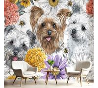 GSAEIMCT Panoramic Wallpaper Mural,450X300Cm Wall Poster Color Flower Puppy Art Photo 3D Effect,Illustration Animals Poster Decoration for Home Bedroom Living Room Tv Backdrop Corridor